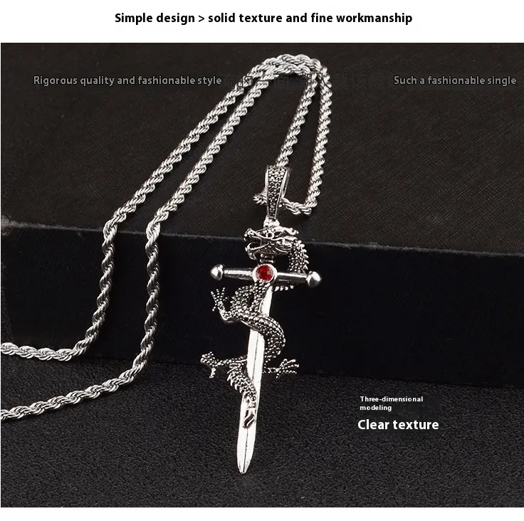 Fashion Jewelry Dragon Sword Pendant Necklace Paved Black Color Jewelry For Men Boy Christmas Gifts - Image 2