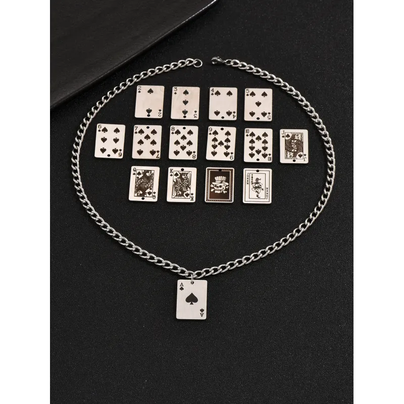 Creative Stainless Steel Poker Black Peach A Necklace For Men - Image 2