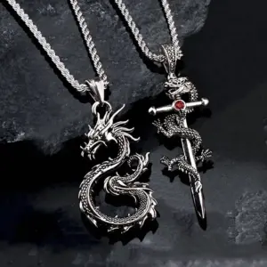 Fashion Jewelry Dragon Sword Pendant Necklace Paved Black Color Jewelry For Men Boy Christmas Gifts