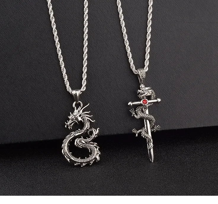 Fashion Jewelry Dragon Sword Pendant Necklace Paved Black Color Jewelry For Men Boy Christmas Gifts - Image 7