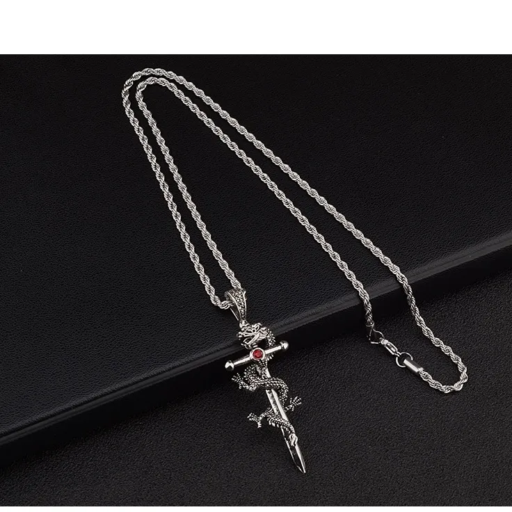 Fashion Jewelry Dragon Sword Pendant Necklace Paved Black Color Jewelry For Men Boy Christmas Gifts - Image 5